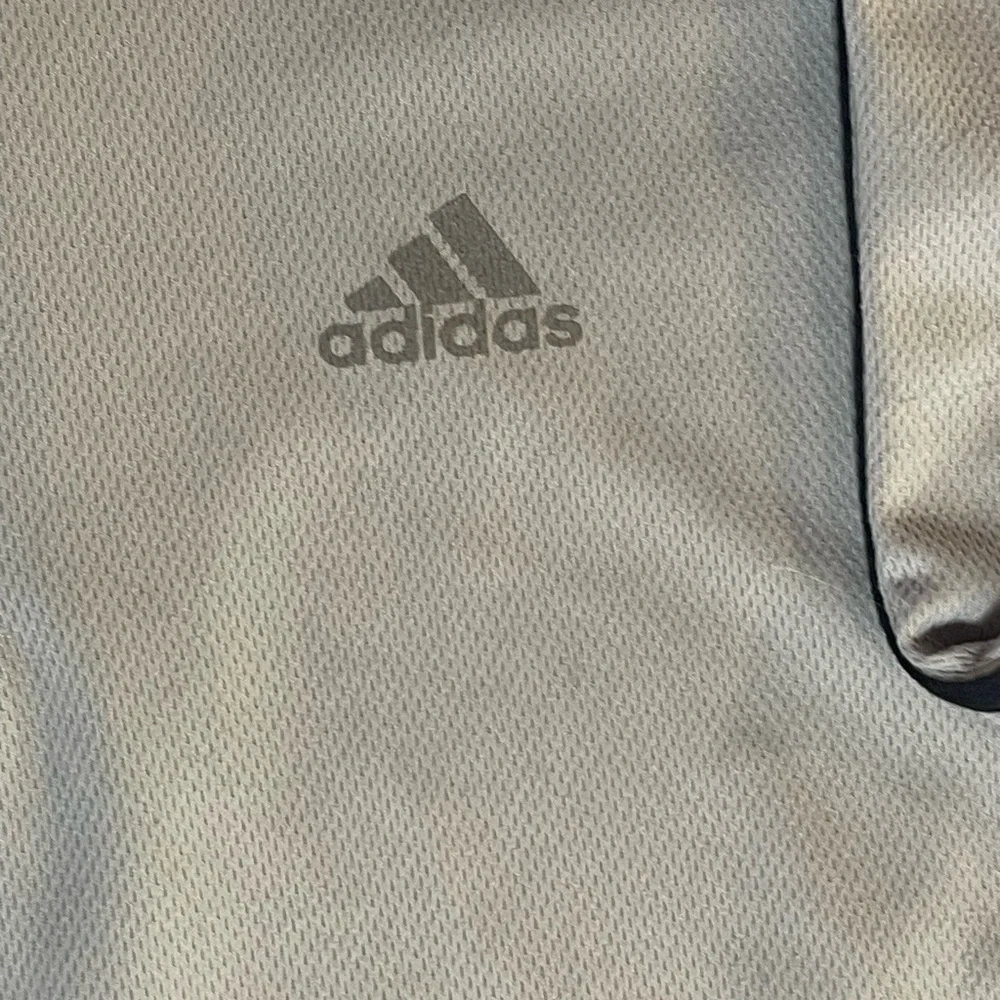 adidas Light Gray Short-Sleeve Quarter-Zip with Black Shoulder Stripes